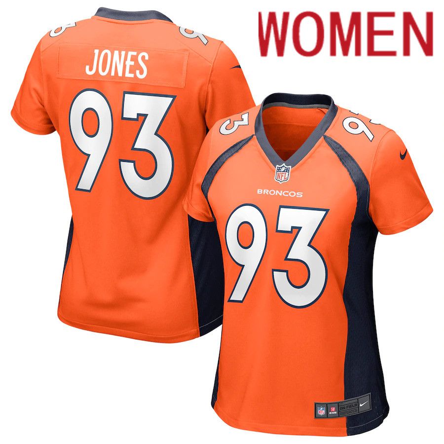 Women Denver Broncos 93 Dre Mont Jones Nike Orange Game NFL Jersey